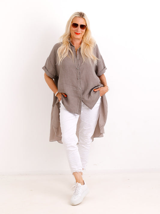 Oversize Leinen-Tunikabluse FAITH.S – Mit fließendem Saum – Gr. 38-50