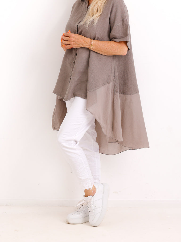 Oversize Leinen-Tunikabluse FAITH.S – Mit fließendem Saum – Gr. 38-50