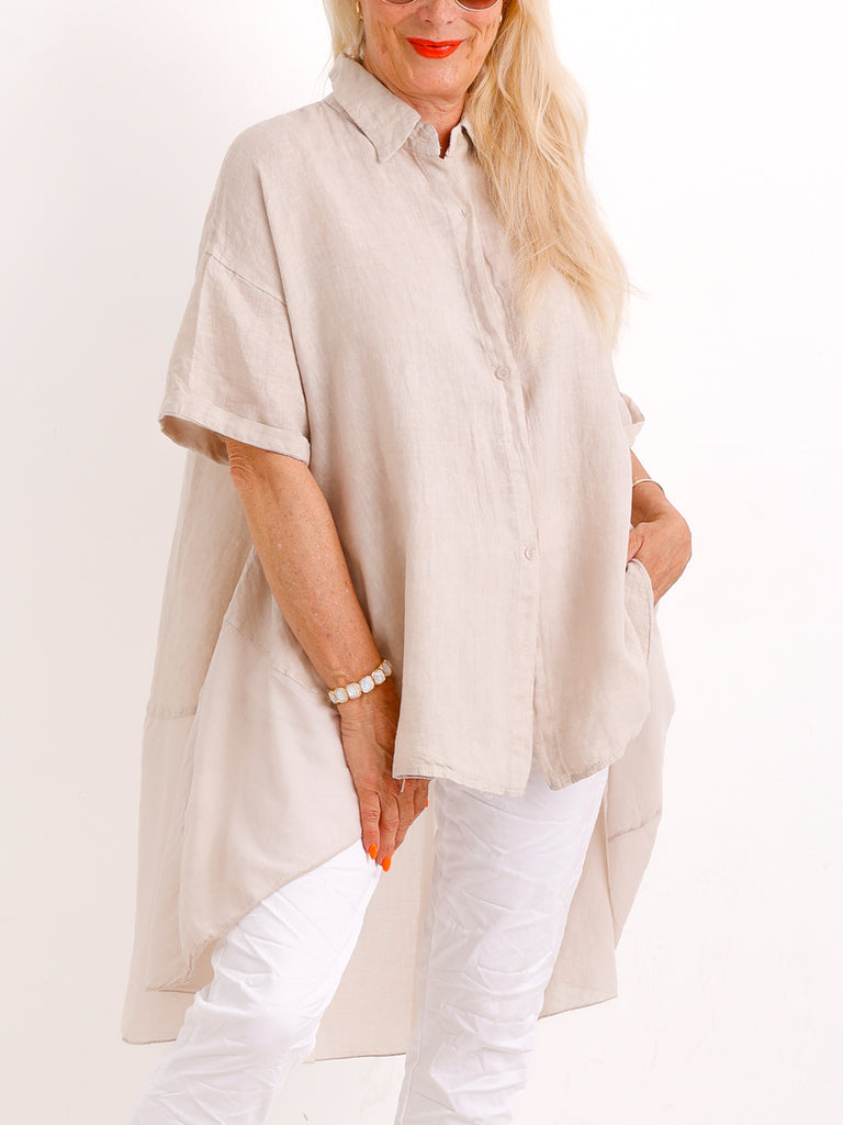 Oversize Leinen-Tunikabluse FAITH.S – Mit fließendem Saum – Gr. 38-50