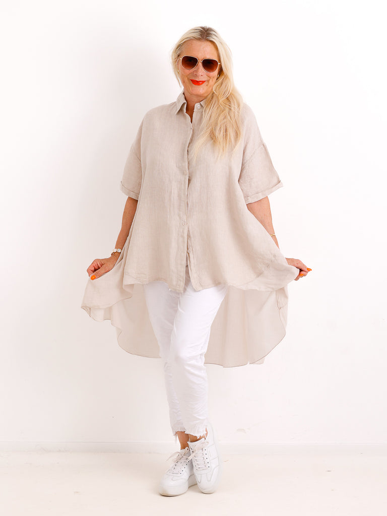 Oversize Leinen-Tunikabluse FAITH.S – Mit fließendem Saum – Gr. 38-50