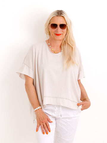 Oversize V-Neck T-Shirt JANICE.S – Premium Baumwolle – Rollsaum – Gr. 38-48