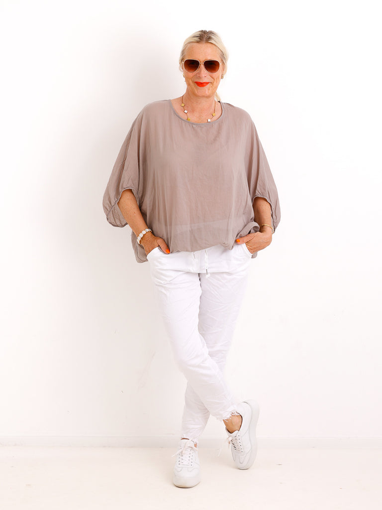 Oversize-Baumwollbluse EVE.S – Charmante Rückenschleife – Gr. 38-48