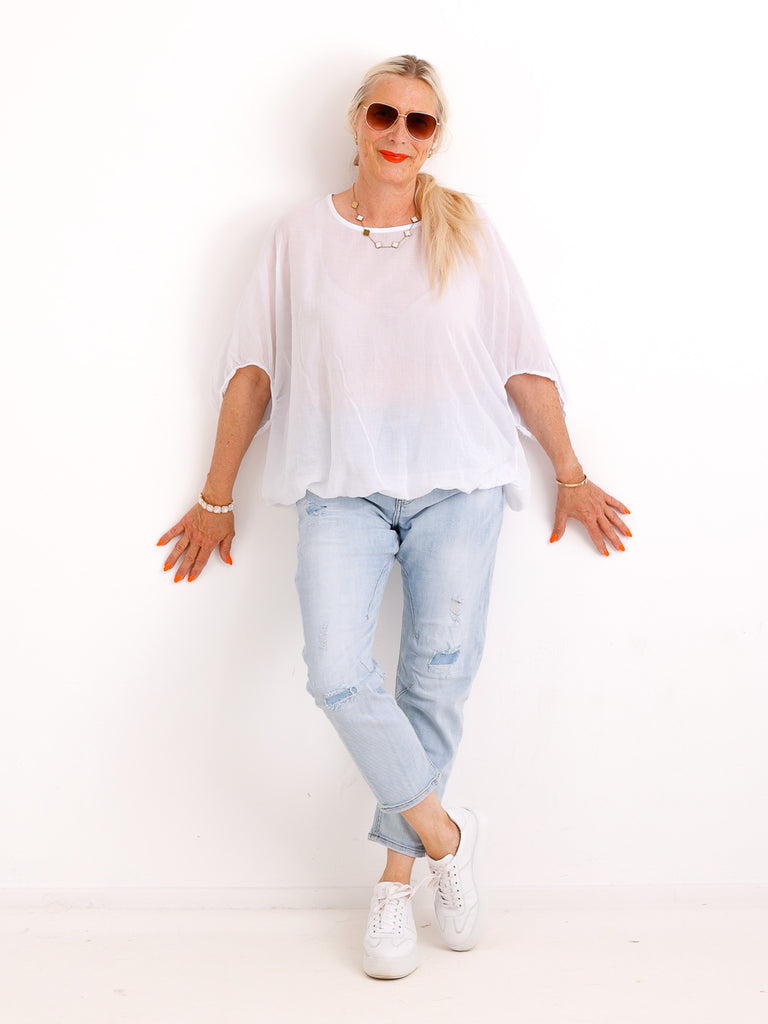 Oversize-Baumwollbluse EVE.S – Charmante Rückenschleife – Gr. 38-48