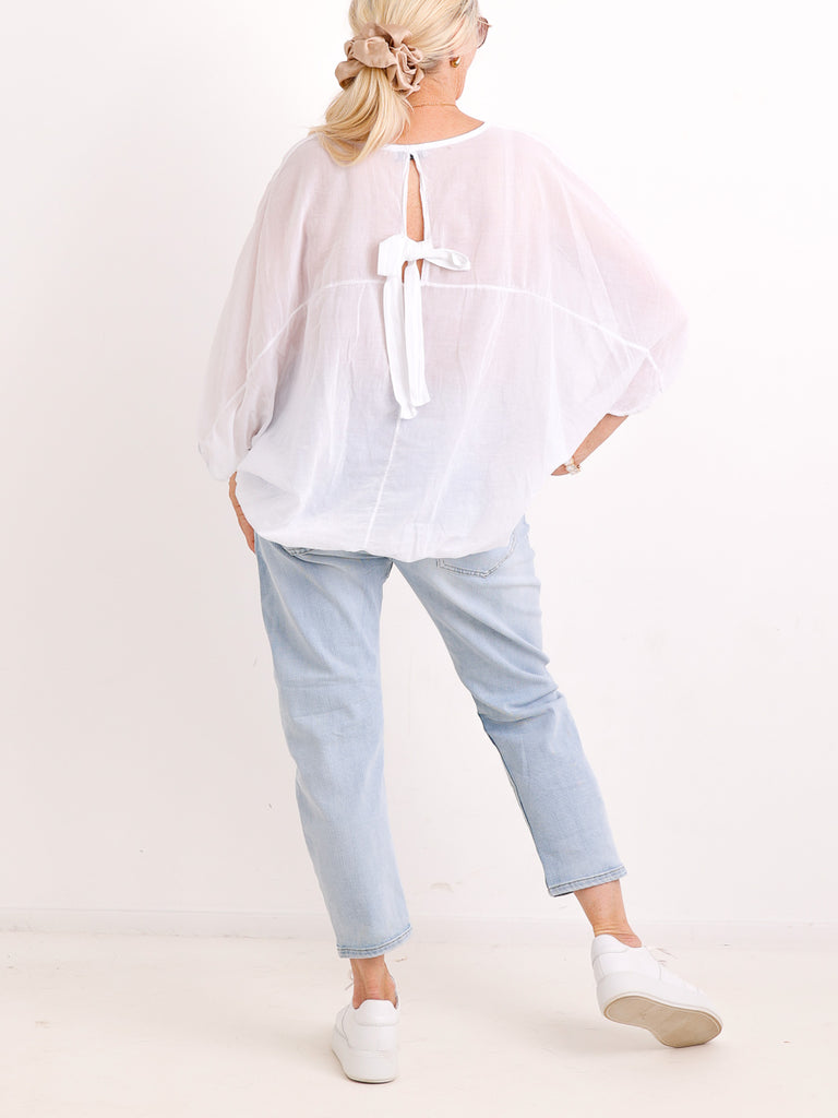Oversize-Baumwollbluse EVE.S – Charmante Rückenschleife – Gr. 38-48