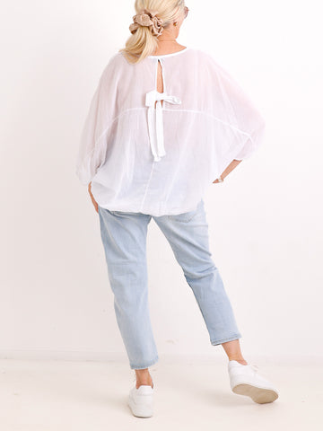 Oversize-Baumwollbluse EVE.S – Charmante Rückenschleife – Gr. 38-48