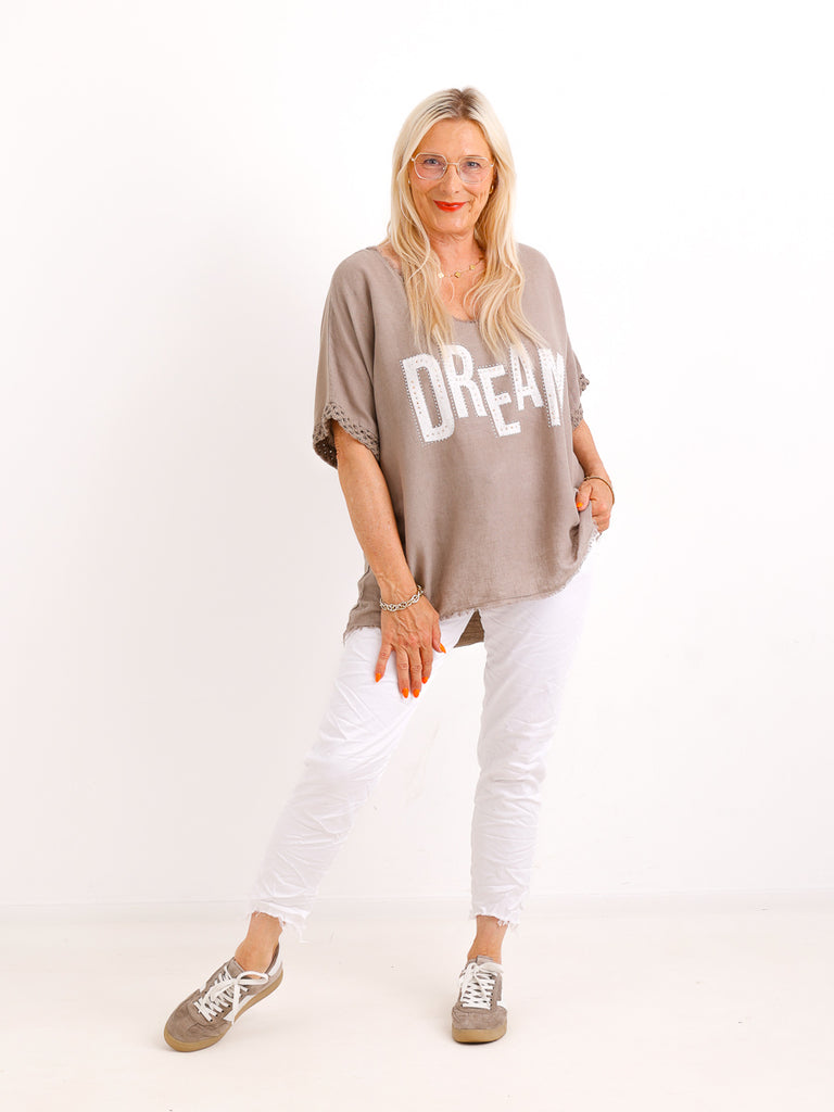 Oversize Leinen-Shirt EILEEN.S mit Jersey-Rücken & Strass – Gr. 38-48