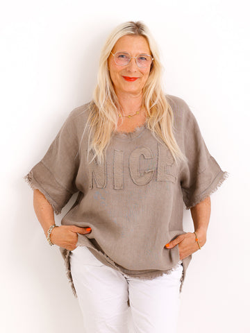 Oversize Leinen-Shirt SARAH.S mit Jersey-Rücken & Komfort-Stretch – Gr. 36-42