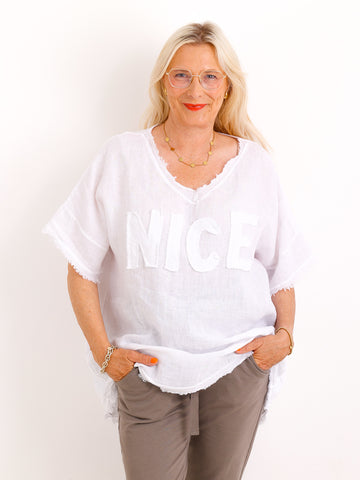 Oversize Leinen-Shirt SARAH.S mit Jersey-Rücken & Komfort-Stretch – Gr. 36-42