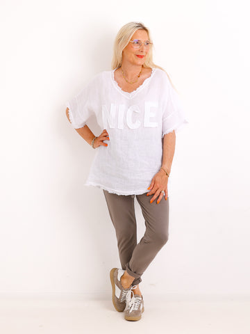 Oversize Leinen-Shirt SARAH.S mit Jersey-Rücken & Komfort-Stretch – Gr. 36-42