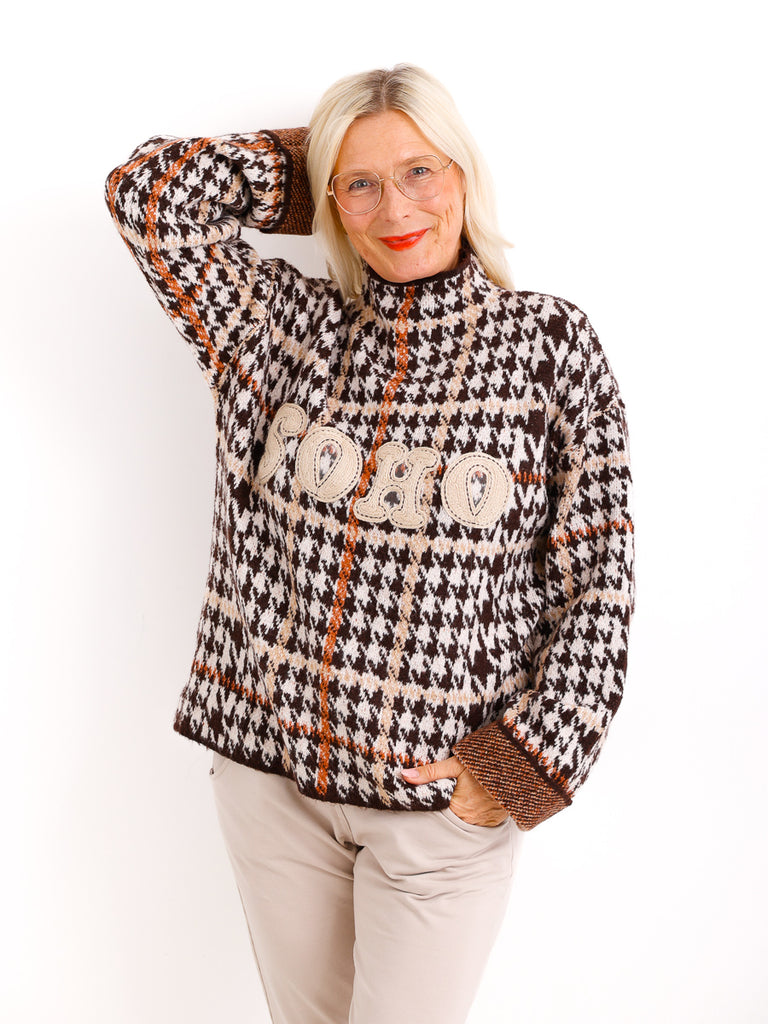 BABETTE Oversize Pullover - Schriftzug beige