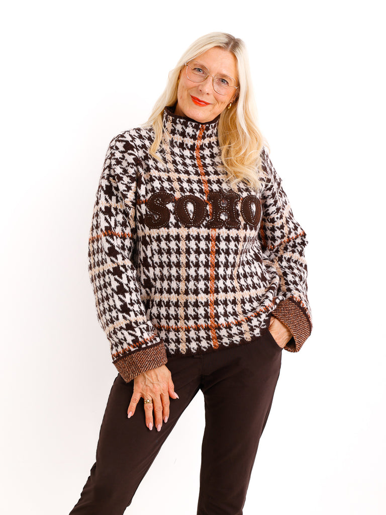 BABETTE Oversize Pullover - Schriftzug schoko