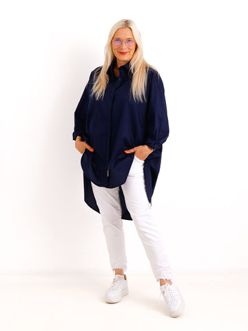 XXL Baumwollbluse CHANTI – Extra lang mit verlängerter Rückenpartie – Gr. 42– 54