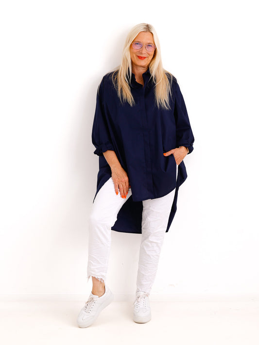 XXL Baumwollbluse CHANTI – Extra lang mit verlängerter Rückenpartie – Gr. 42– 54