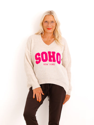 Oversize Strickpullover AURETT – V-Ausschnitt & SOHO-Design – Gr. 38–44