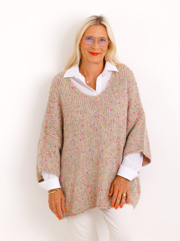 Oversize-Pullover EILEEN.S – Flauschiger Konfetti-Strick mit V-Ausschnitt – Gr. 40–48