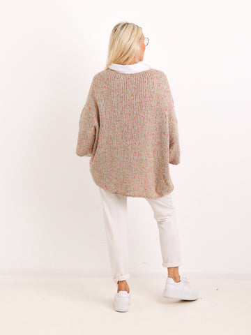 Oversize-Pullover EILEEN.S – Flauschiger Konfetti-Strick mit V-Ausschnitt – Gr. 40–48