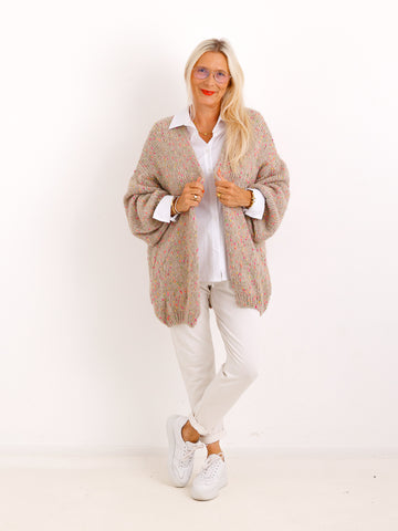 Oversize-Strickjacke ANGIE.S – Flauschiger Konfetti-Strick – Gr. 38–48