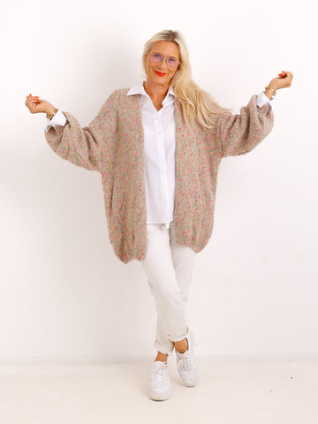 Oversize-Strickjacke ANGIE.S – Flauschiger Konfetti-Strick – Gr. 38–48