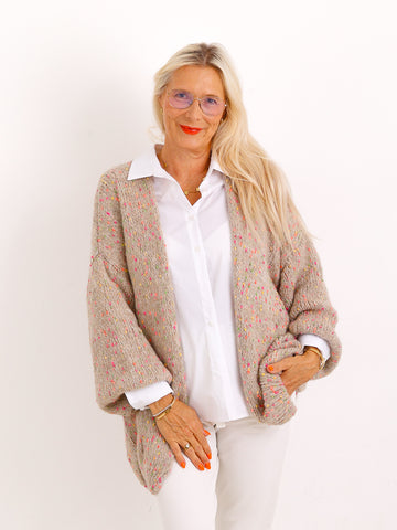 Oversize-Strickjacke ANGIE.S – Flauschiger Konfetti-Strick – Gr. 38–48