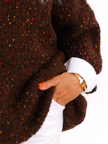 Oversize-Pullover EILEEN.S – Flauschiger Konfetti-Strick mit V-Ausschnitt – Gr. 40–48