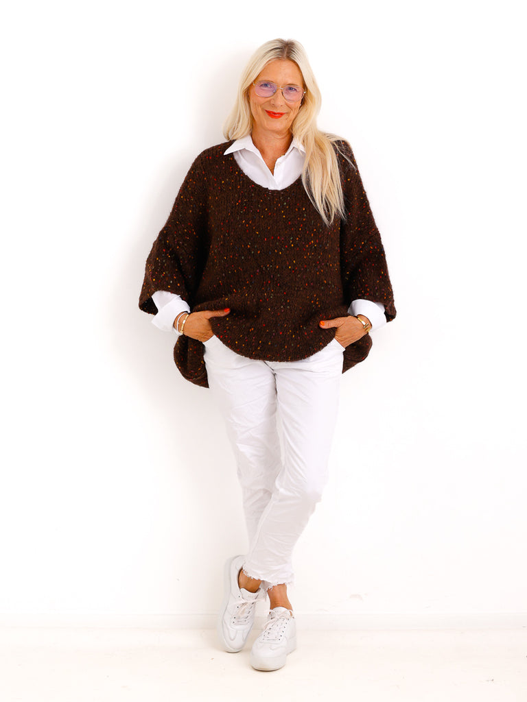 Oversize-Pullover EILEEN.S – Flauschiger Konfetti-Strick mit V-Ausschnitt – Gr. 40–48