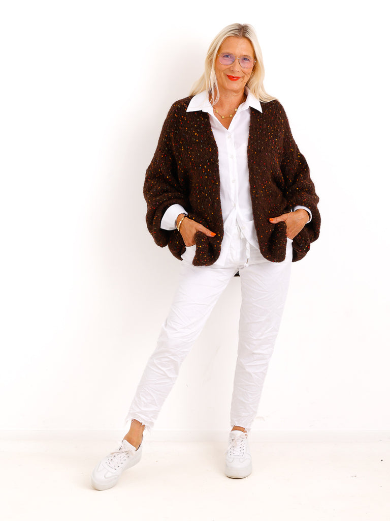 Oversize-Strickjacke ANGIE.S – Flauschiger Konfetti-Strick – Gr. 38–48