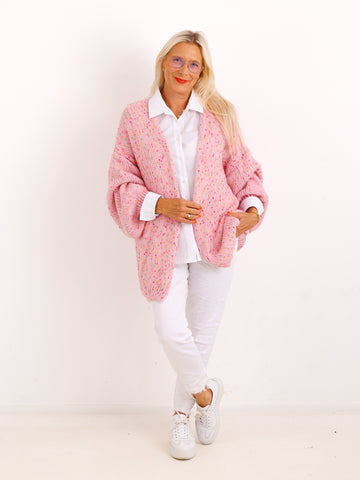 Oversize-Strickjacke ANGIE.S – Flauschiger Konfetti-Strick – Gr. 38–48