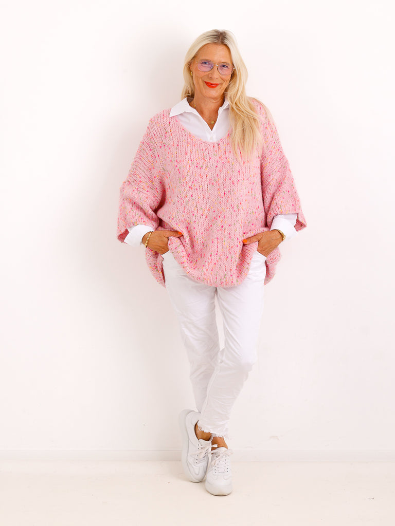 Oversize-Pullover EILEEN.S – Flauschiger Konfetti-Strick mit V-Ausschnitt – Gr. 40–48